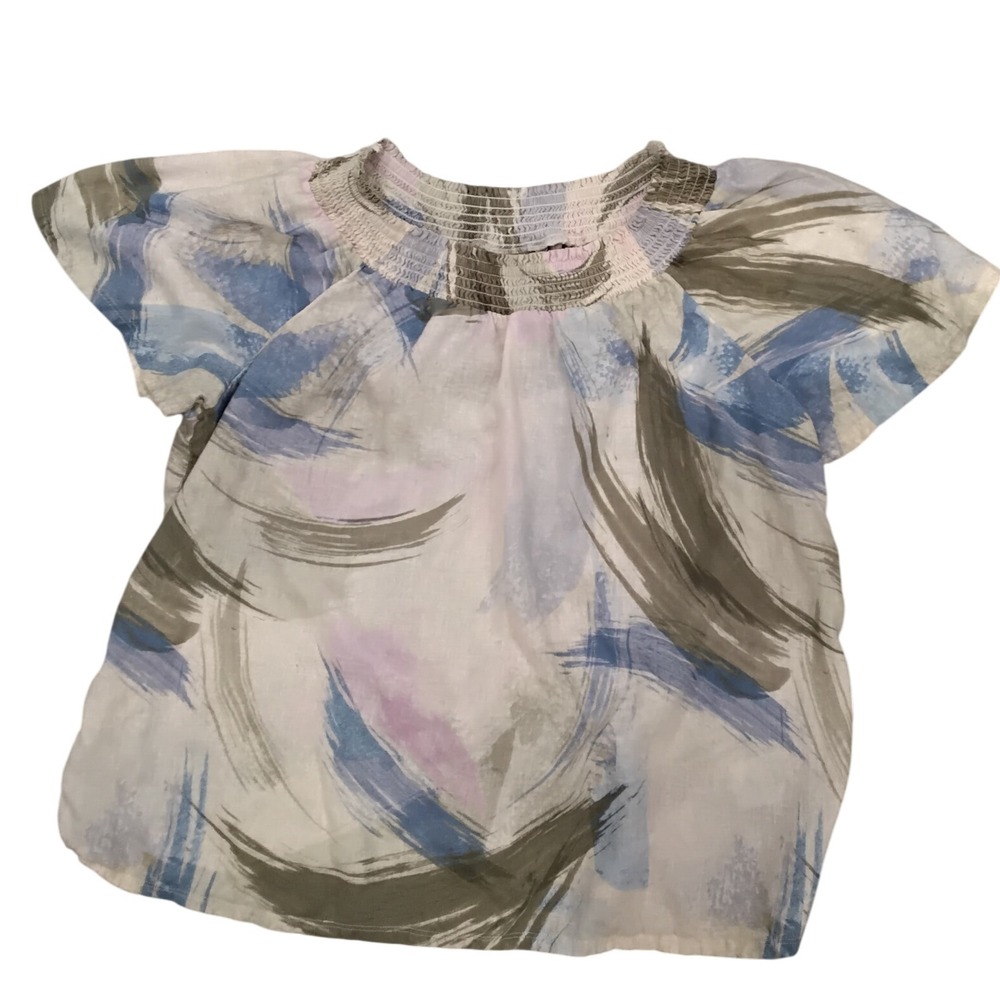 Naturals d&co Womens Smocked Neckline Brushstroke Print Top Blouse 2XL